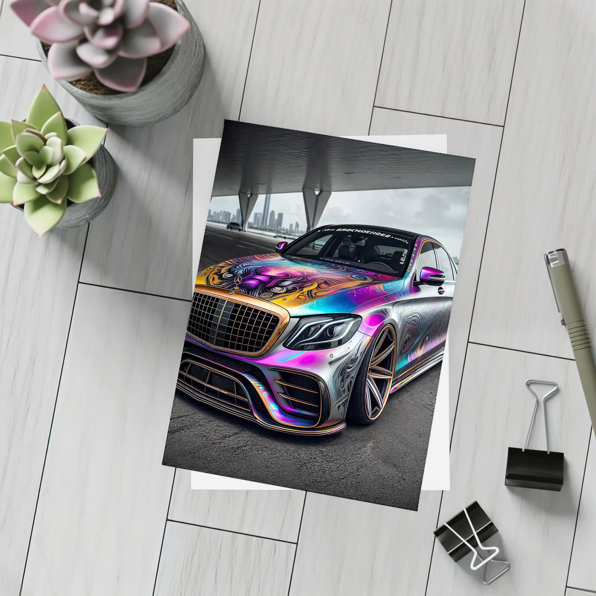 Mercedes S Class Colorful Custom Wrap Art – Postcards
