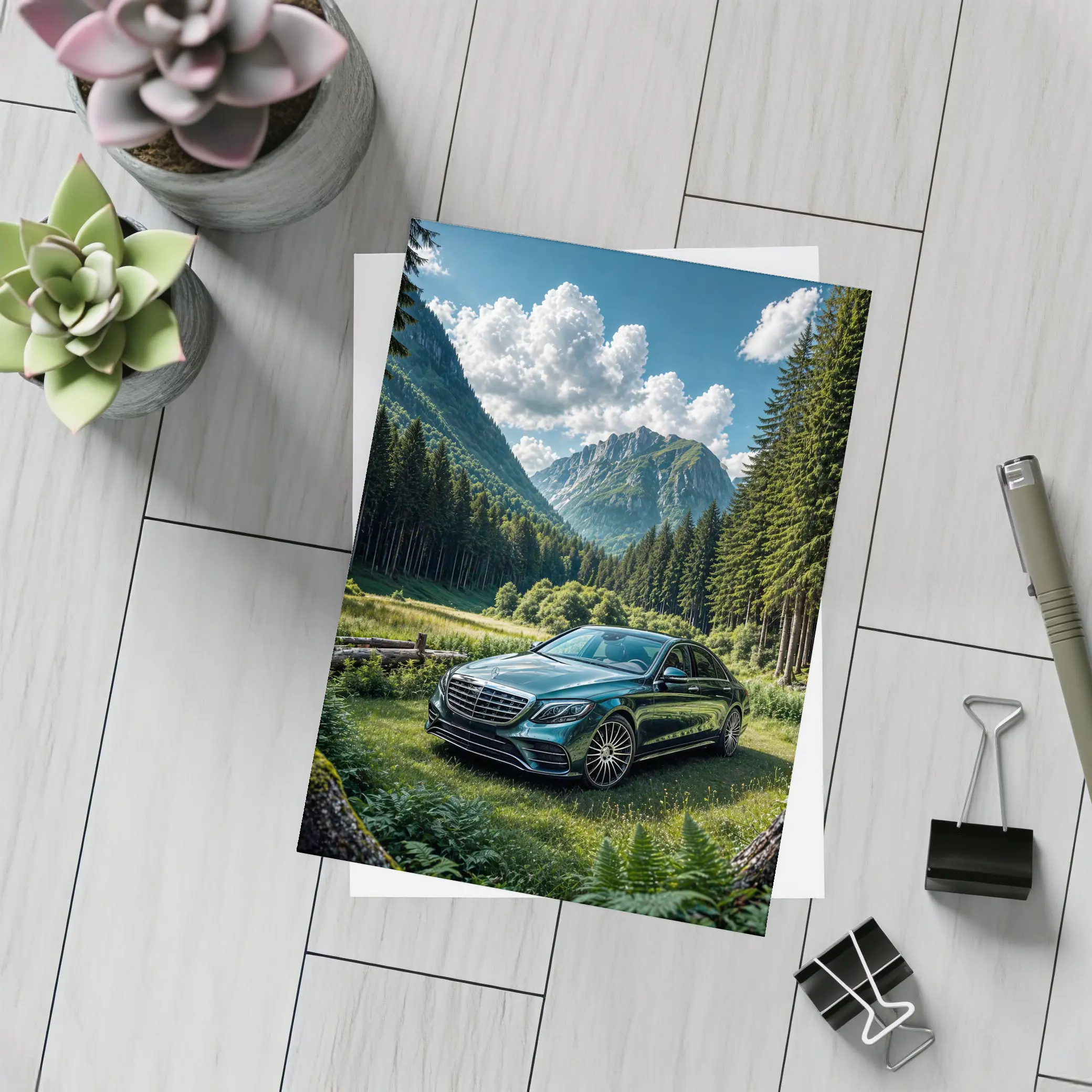 Mercedes S Class Mountain Forest Luxury Sedan – Postcards