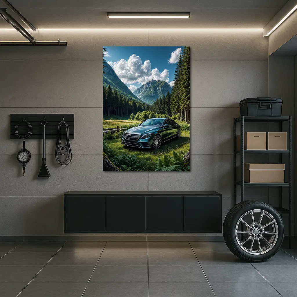 Mercedes S Class Mountain Forest Luxury Sedan – Wall Art