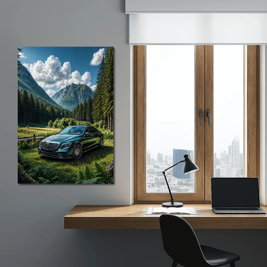 Mercedes S Class Mountain Forest Luxury Sedan – Wall Art