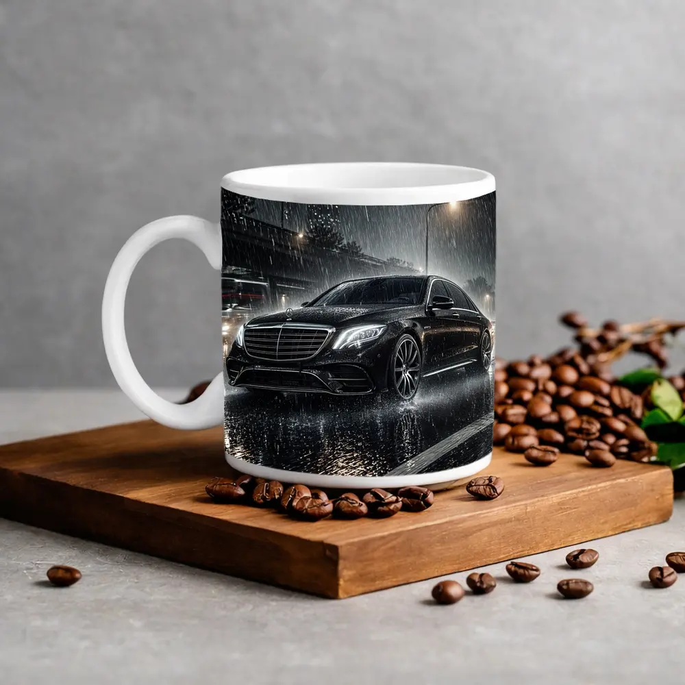 Mercedes S Class Rainy Night City Street – Mugs