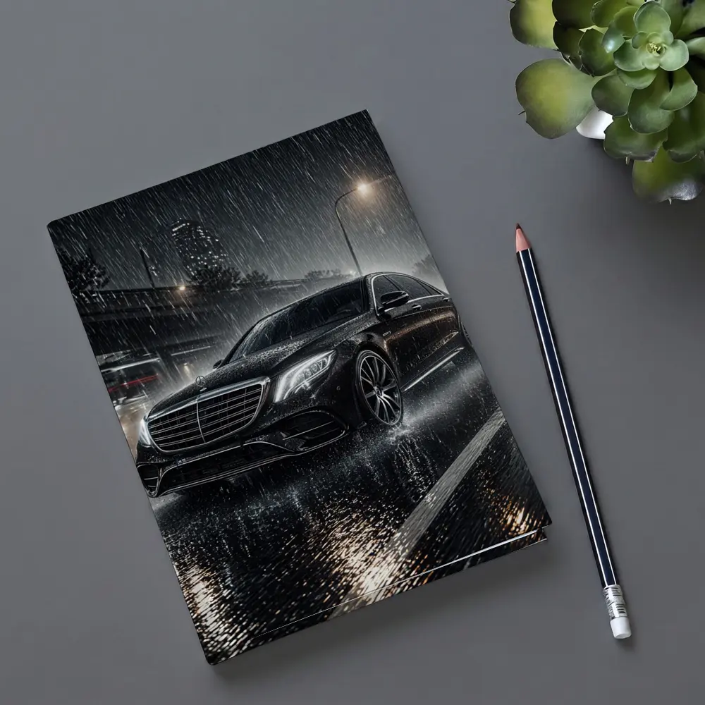 Mercedes S Class Rainy Night City Street – Notebooks