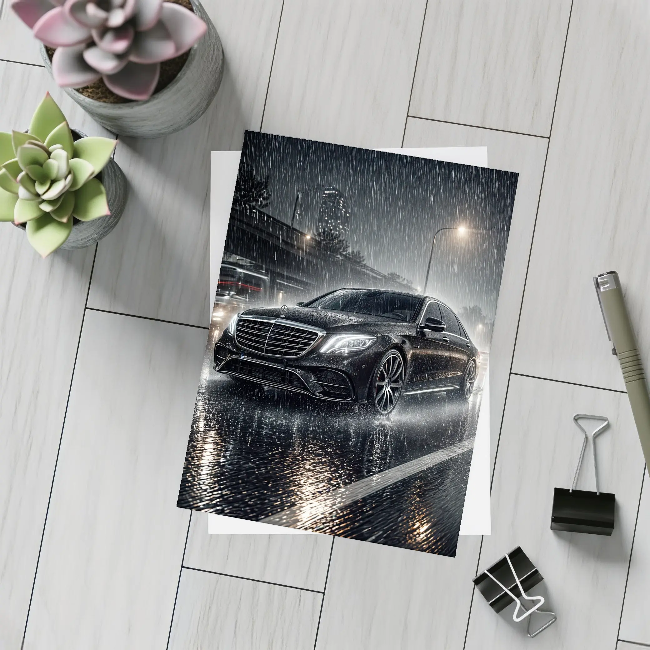 Mercedes S Class Rainy Night City Street – Postcards