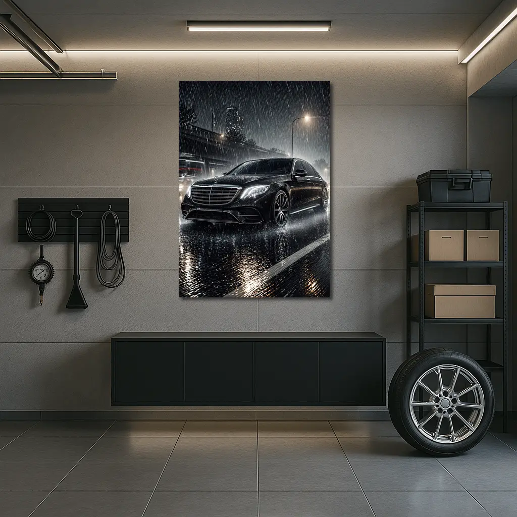 Mercedes S Class Rainy Night City Street – Wall Art