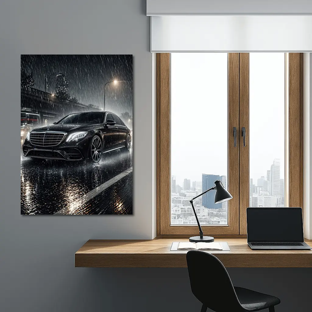 Mercedes S Class Rainy Night City Street – Wall Art