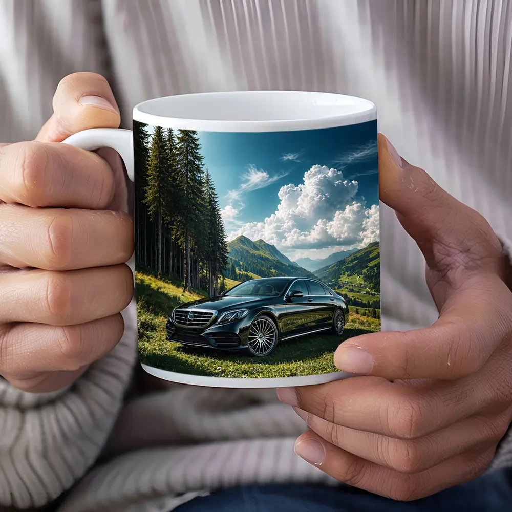 Mercedes S Class Black Mountain Valley Scene – Mugs