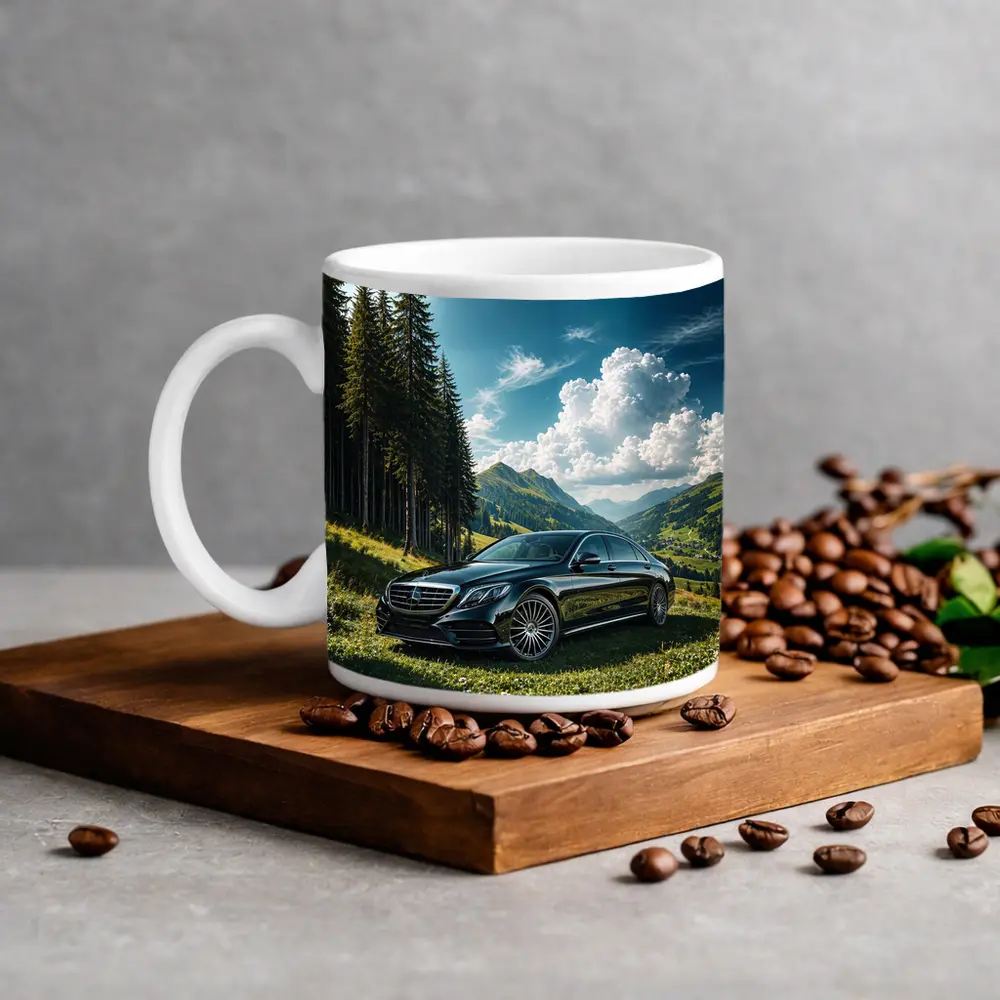 Mercedes S Class Black Mountain Valley Scene – Mugs
