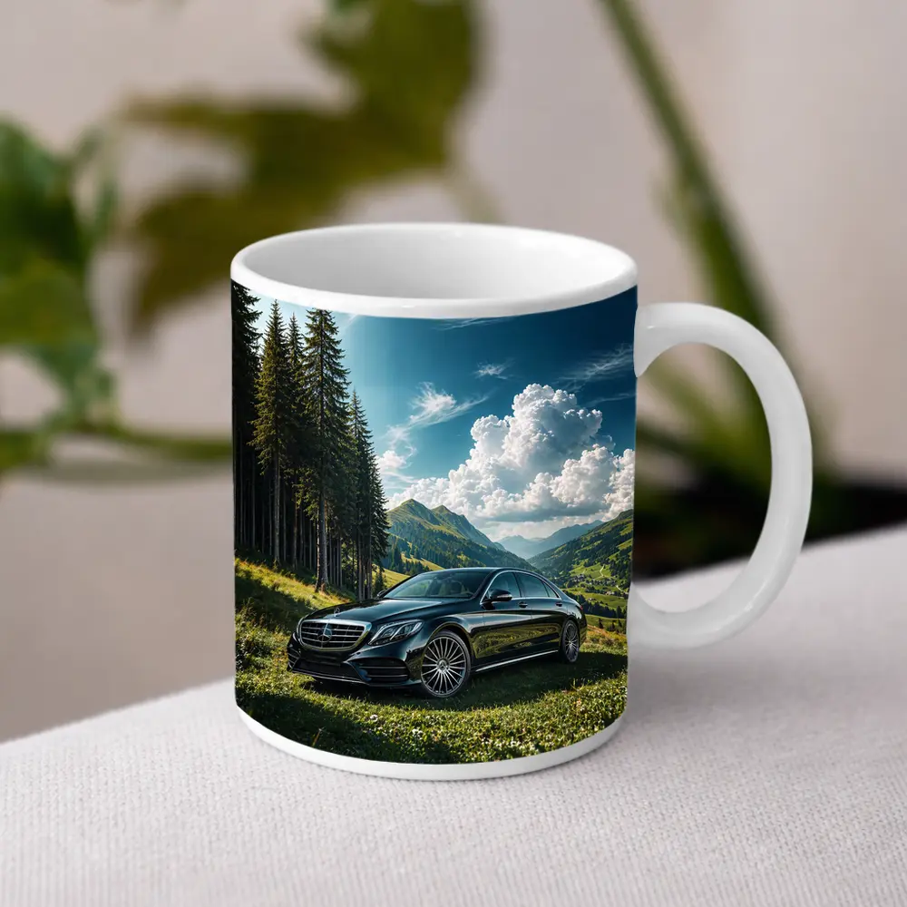 Mercedes S Class Black Mountain Valley Scene – Mugs
