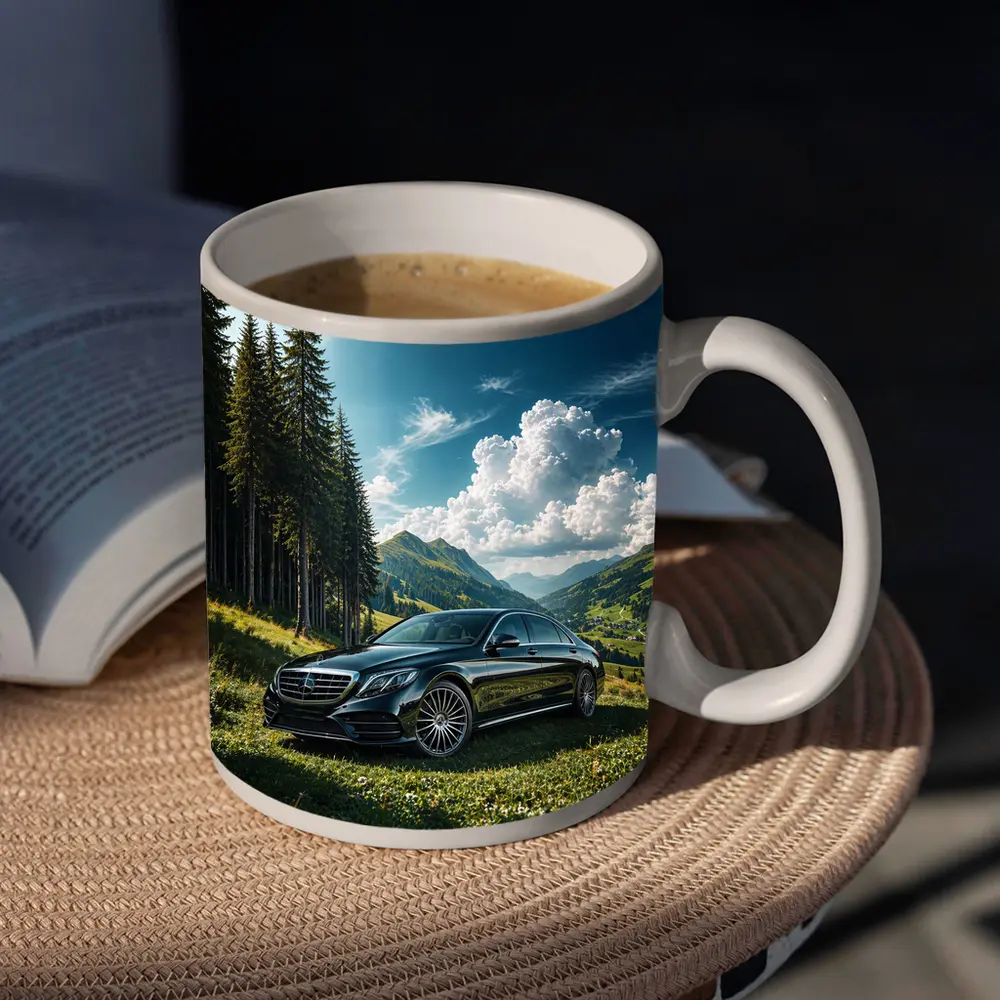 Mercedes S Class Black Mountain Valley Scene – Mugs