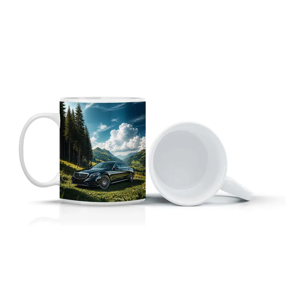 Mercedes S Class Black Mountain Valley Scene – Mugs