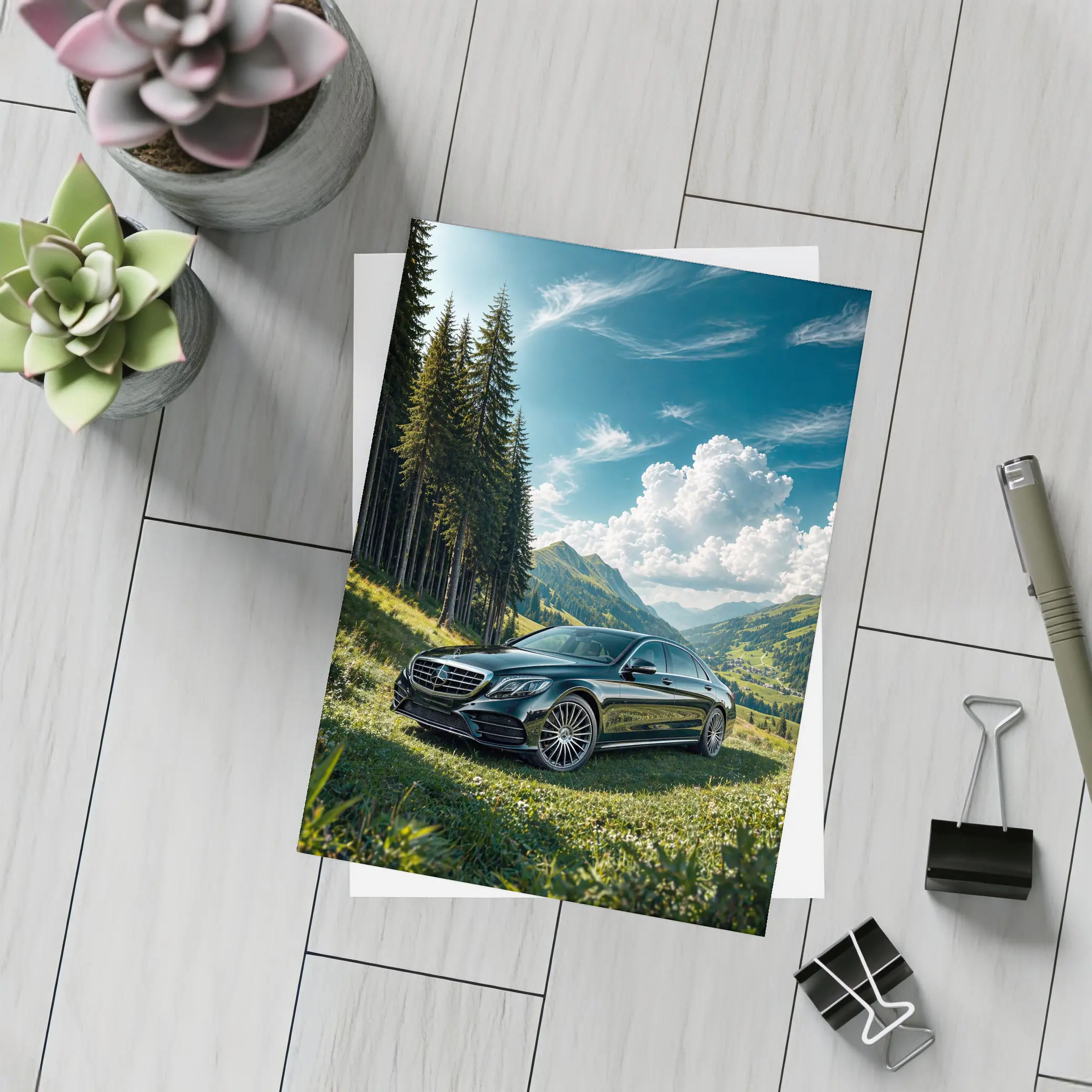 Mercedes S Class Black Mountain Valley Scene – Postcards