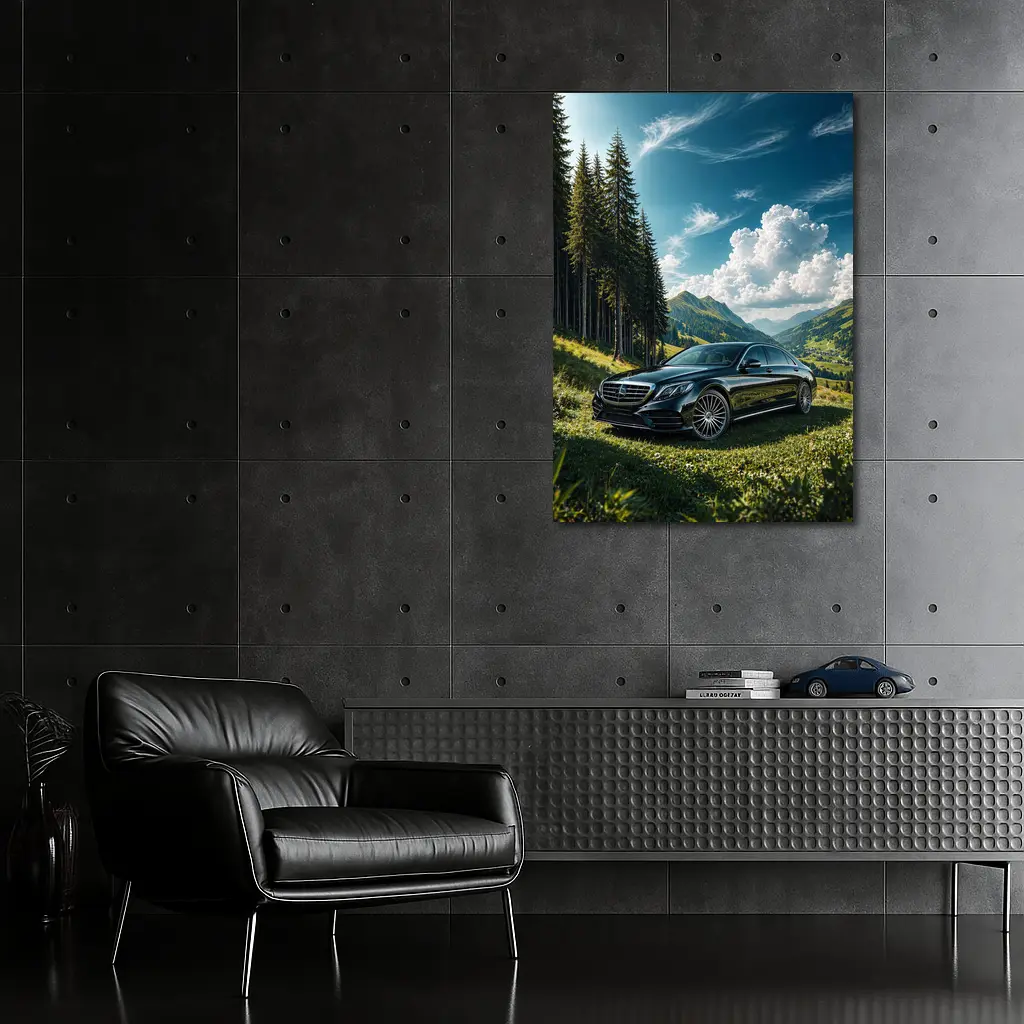 Mercedes S Class Black Mountain Valley Scene – Wall Art