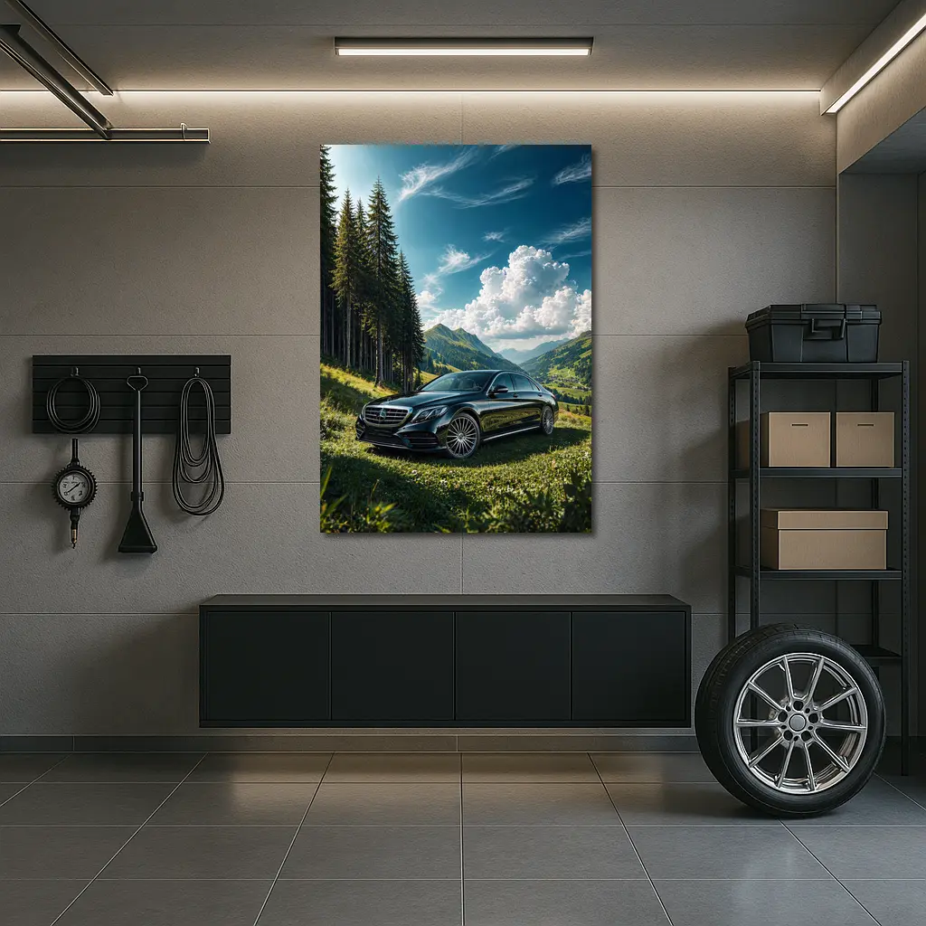 Mercedes S Class Black Mountain Valley Scene – Wall Art