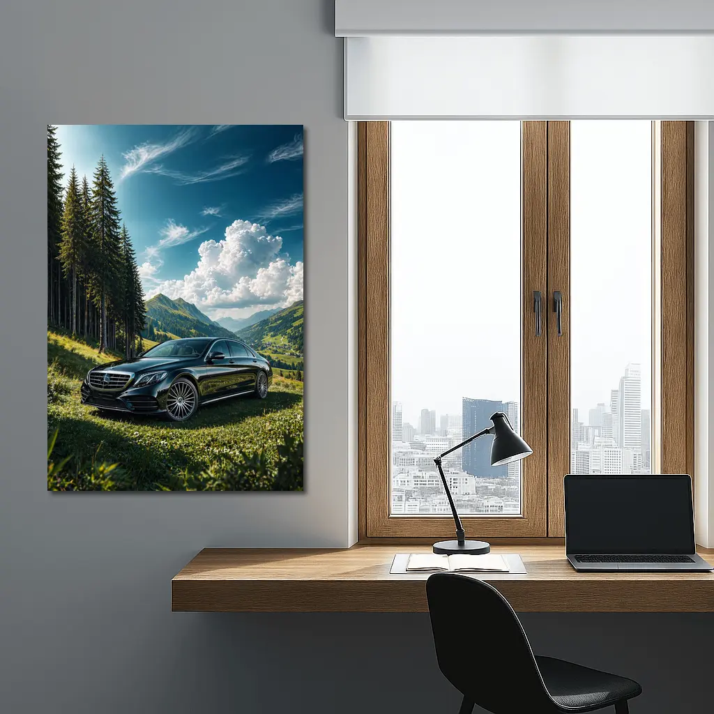 Mercedes S Class Black Mountain Valley Scene – Wall Art