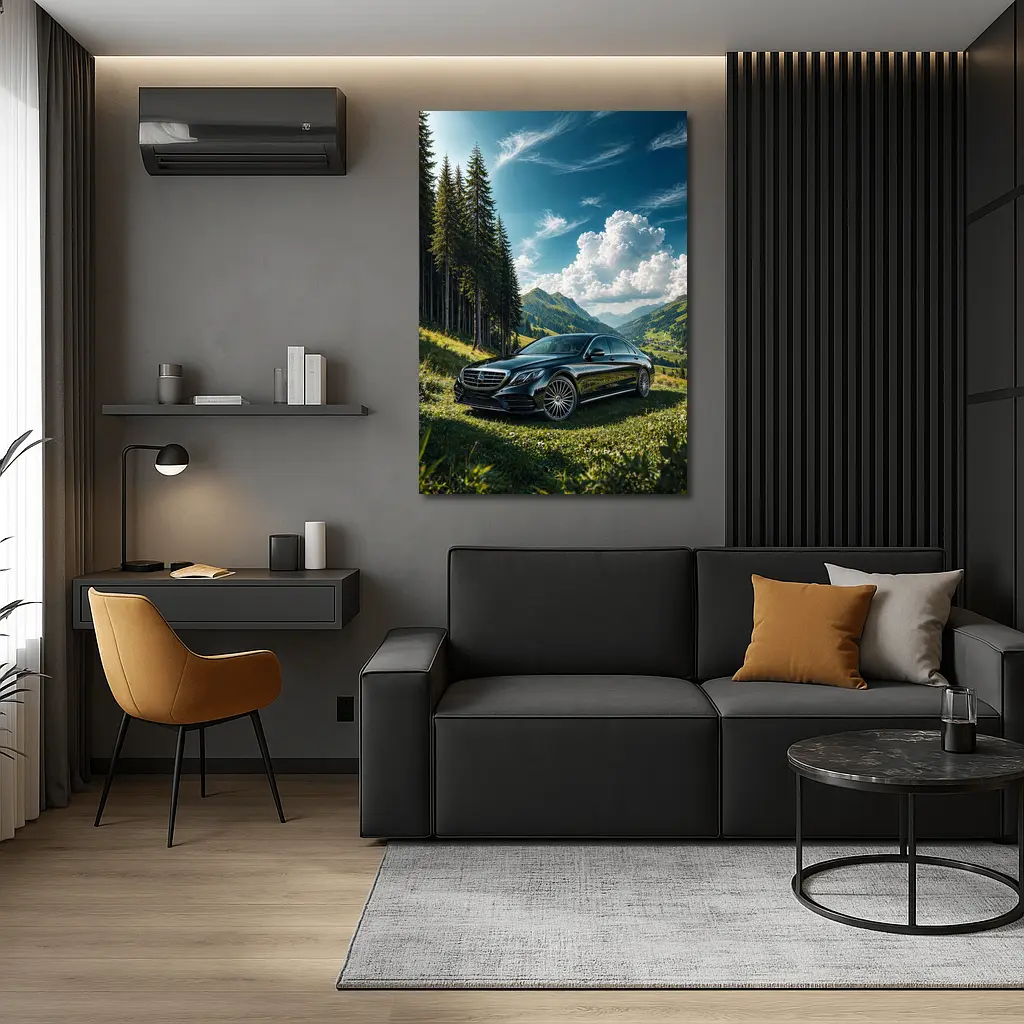 Mercedes S Class Black Mountain Valley Scene – Wall Art