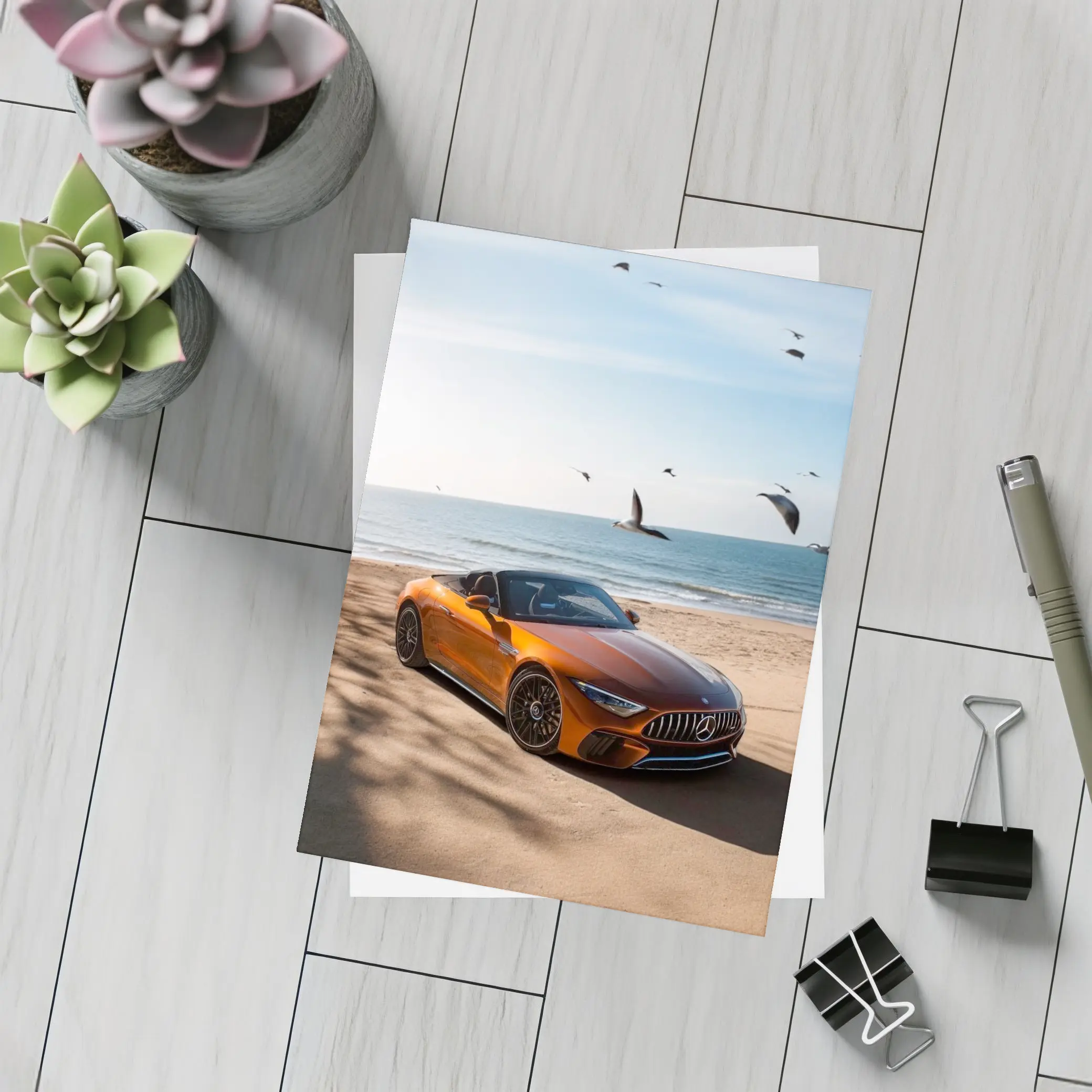 Mercedes AMG SL63 Orange Beach Shore – Postcards