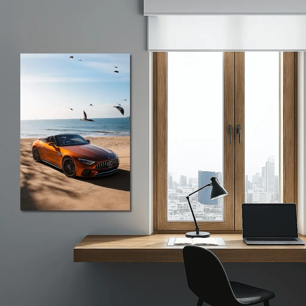 Mercedes AMG SL63 Orange Beach Shore – Wall Art