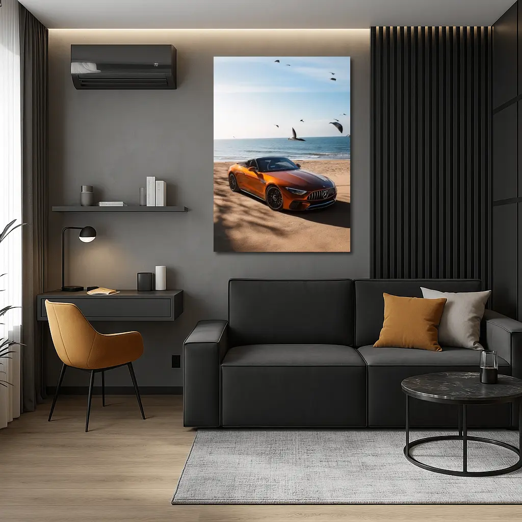 Mercedes AMG SL63 Orange Beach Shore – Wall Art