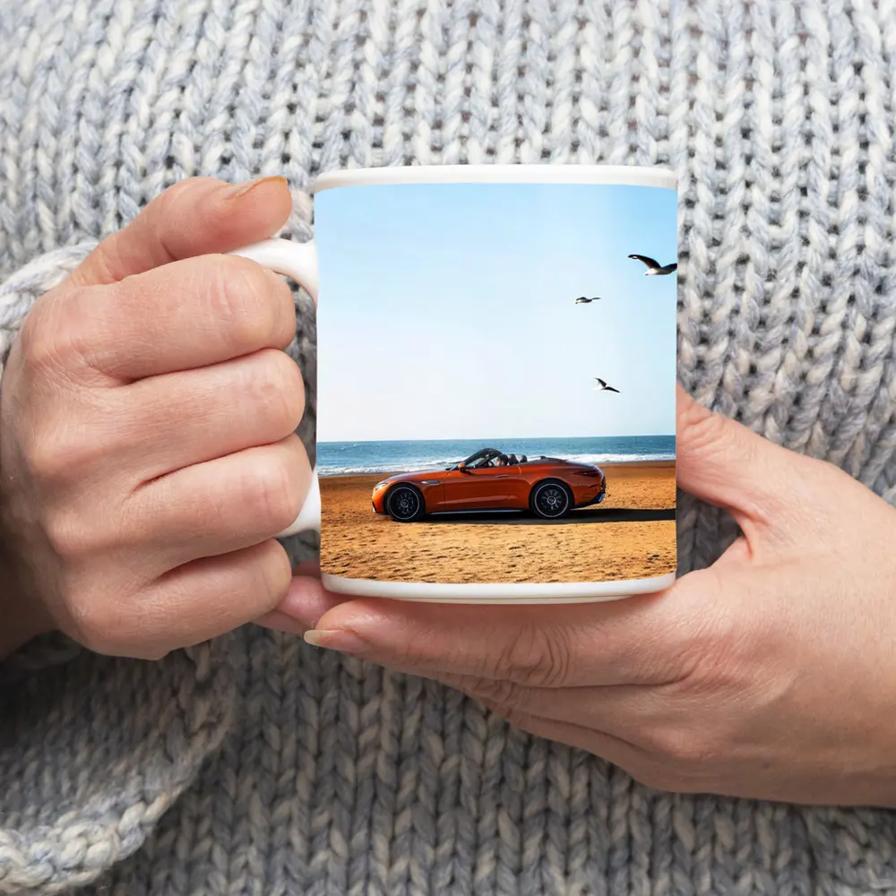 Mercedes SL Class Roadster On Sandy Beach – Mugs