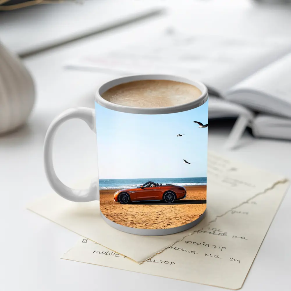 Mercedes SL Class Roadster On Sandy Beach – Mugs