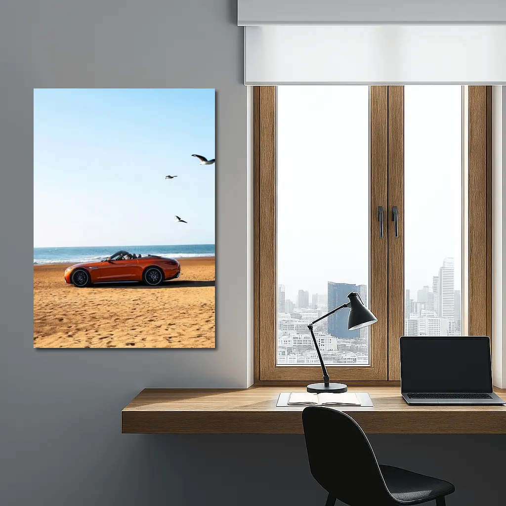 Mercedes SL Class Roadster On Sandy Beach – Wall Art