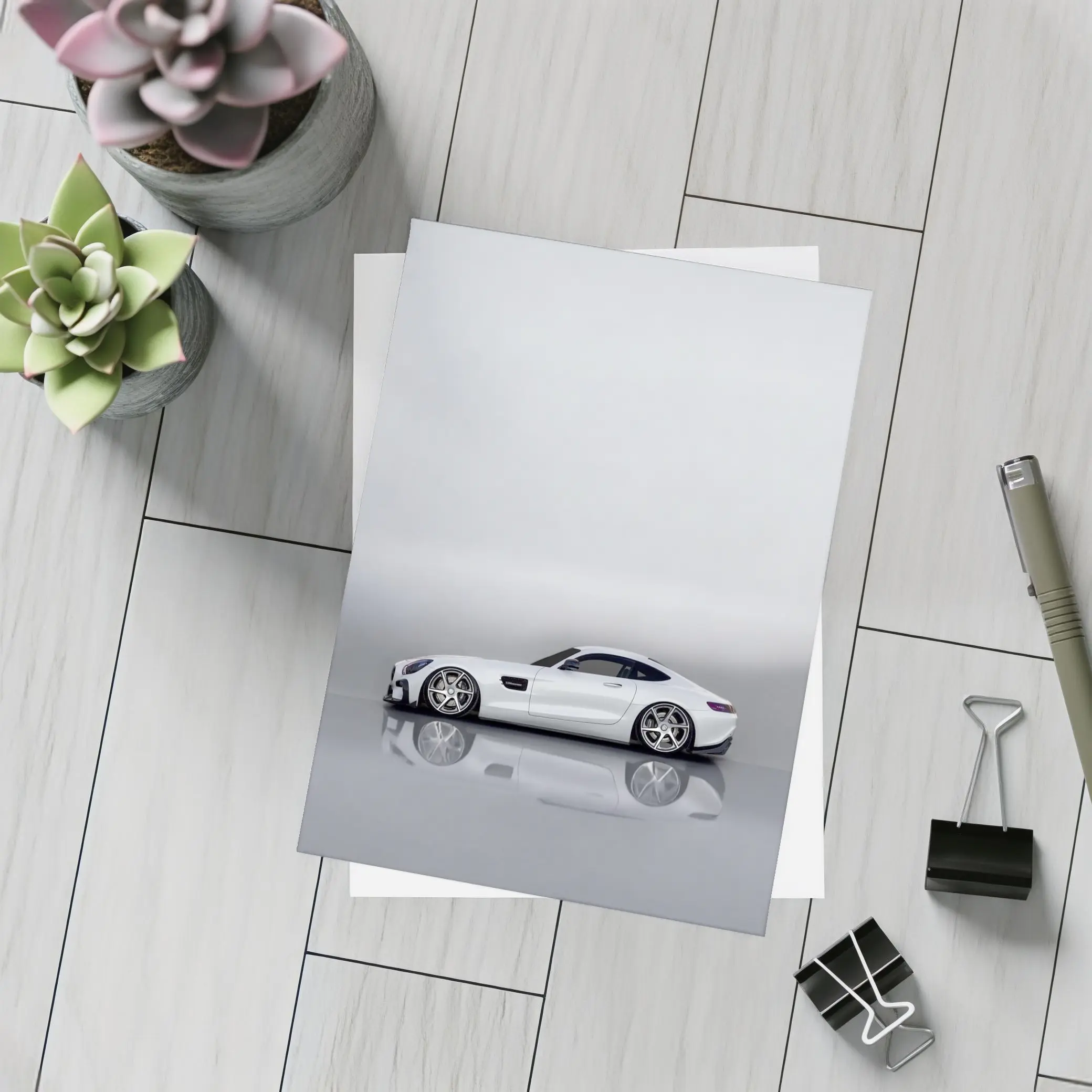 Mercedes AMG GT White Studio Side Profile – Postcards