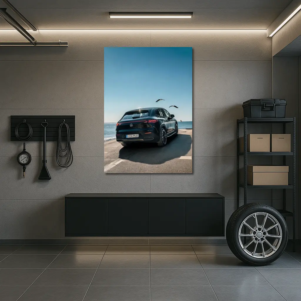 Mercedes EQC SUV Parked by Coastal Road – Wall Art