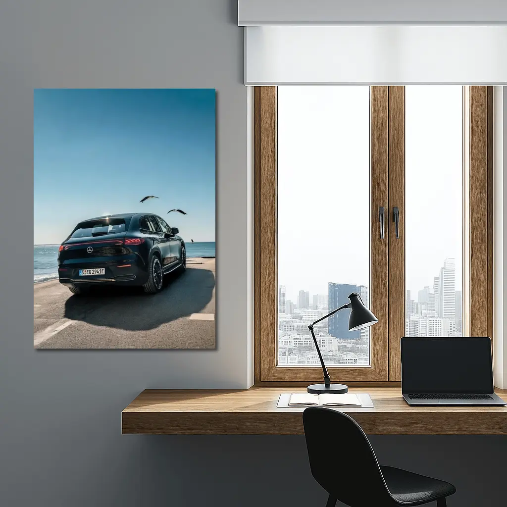 Mercedes EQC SUV Parked by Coastal Road – Wall Art