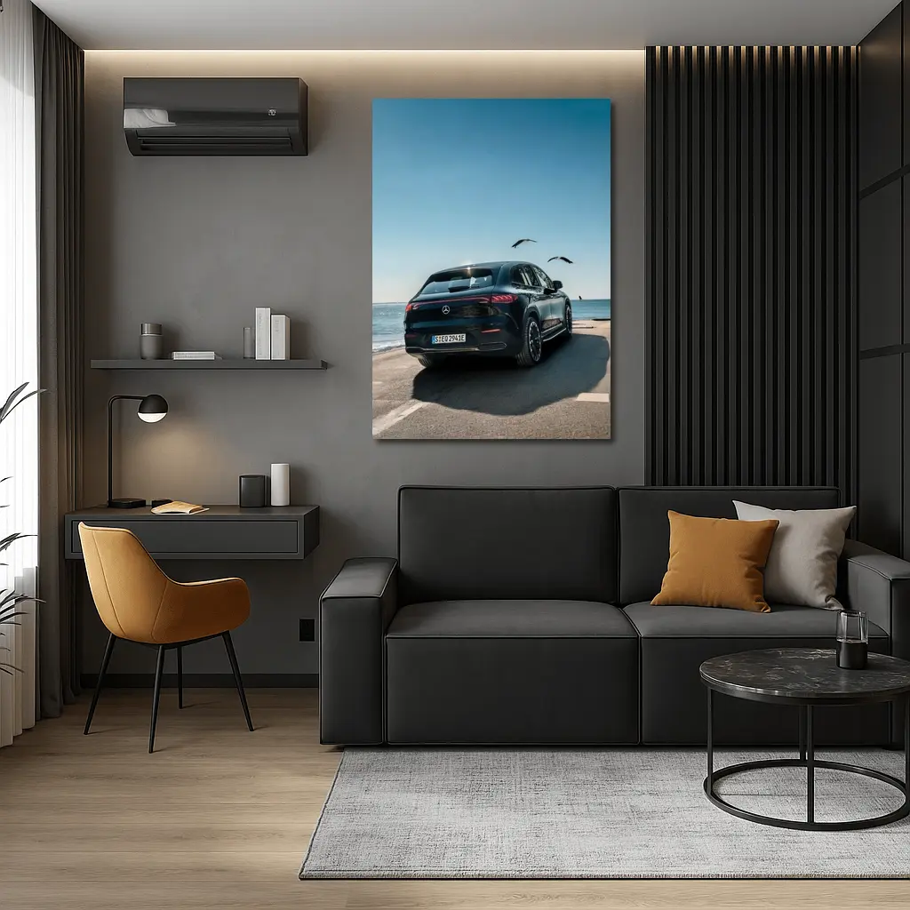 Mercedes EQC SUV Parked by Coastal Road – Wall Art