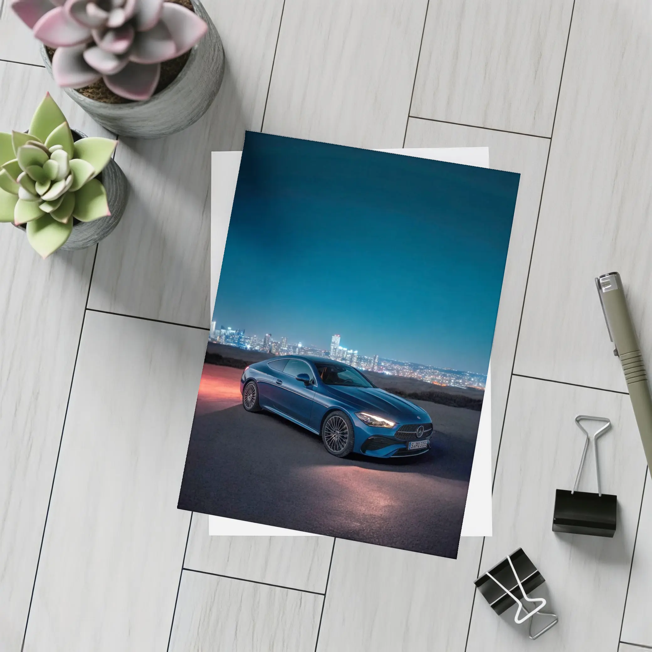 Mercedes CLE Coupe Blue City Night – Postcards