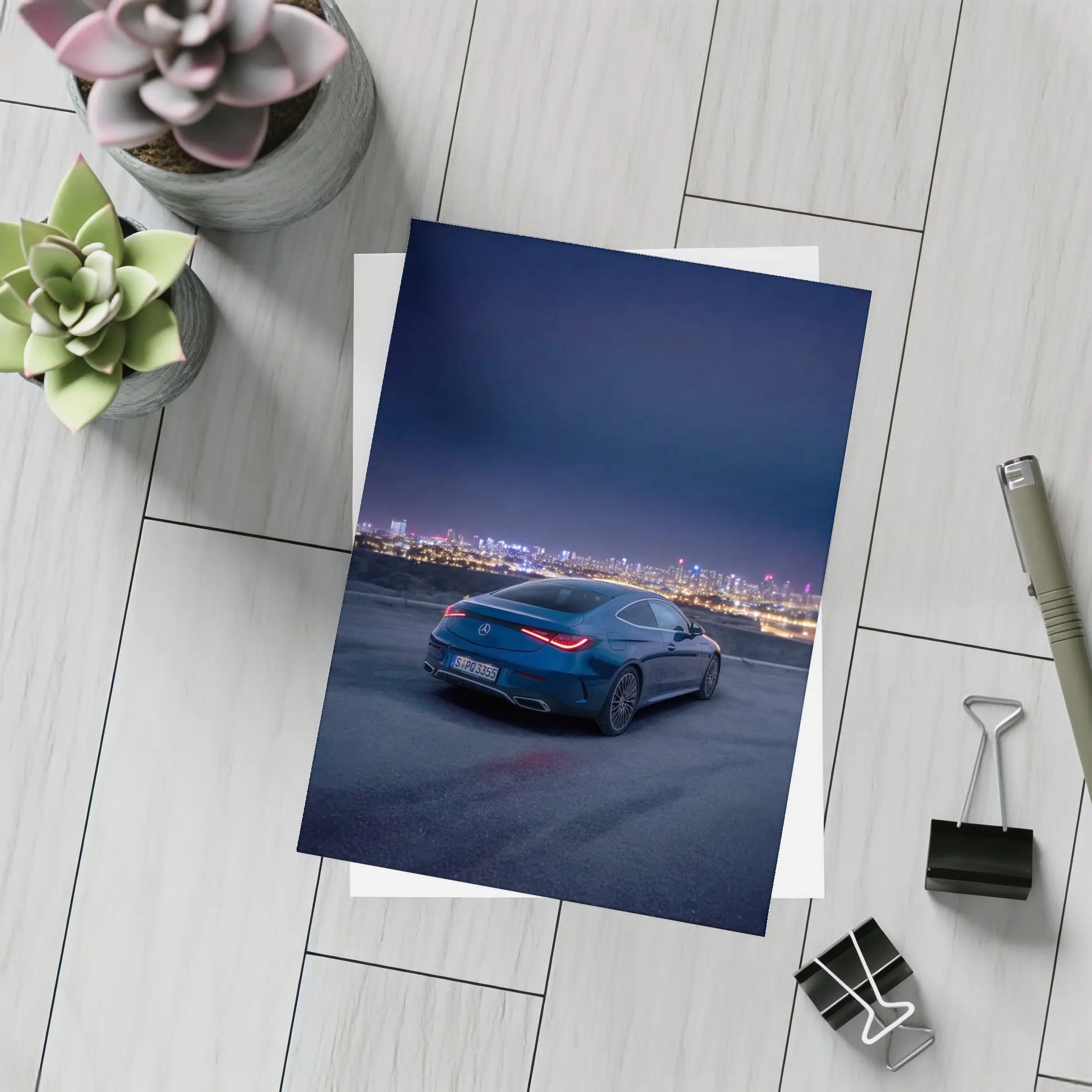 Mercedes CLS Night City Skyline Blue – Postcards