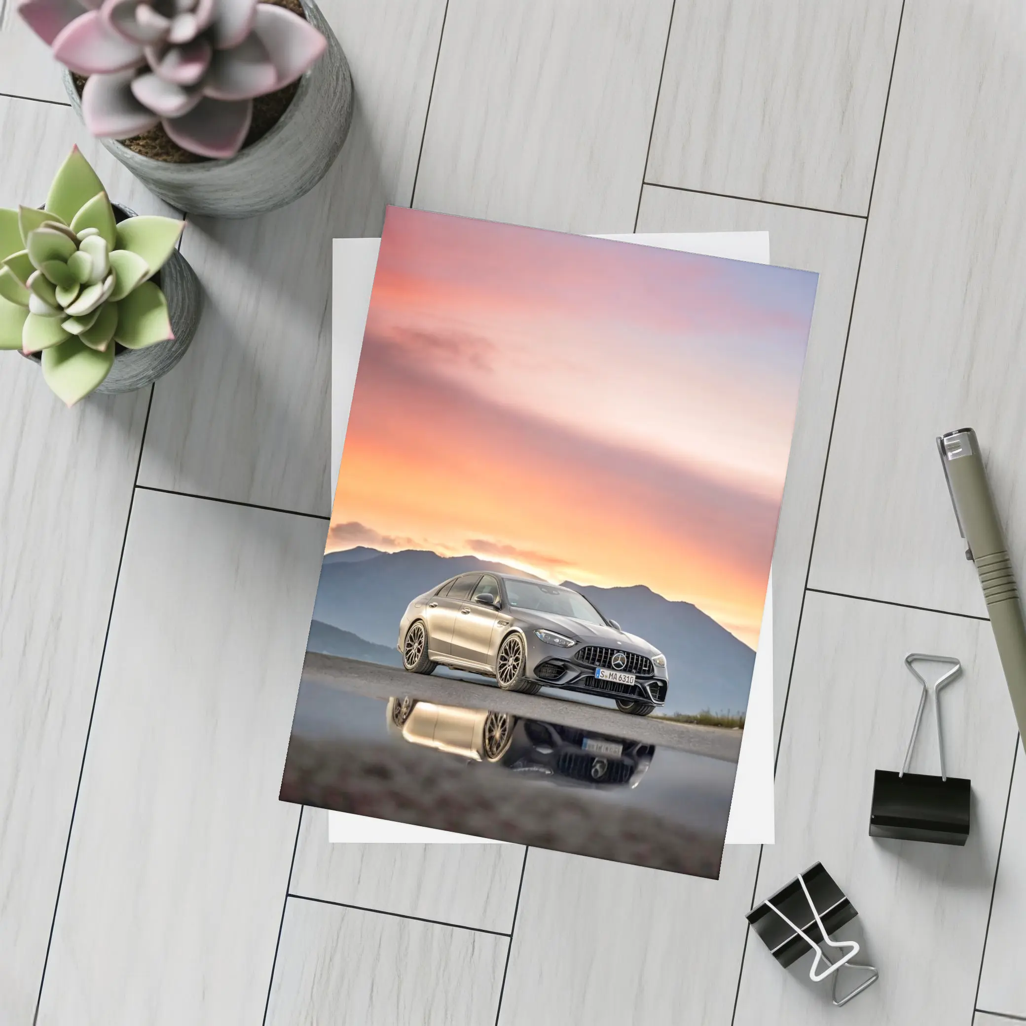 Mercedes AMG C63 Sunset Mountain Reflection – Postcards