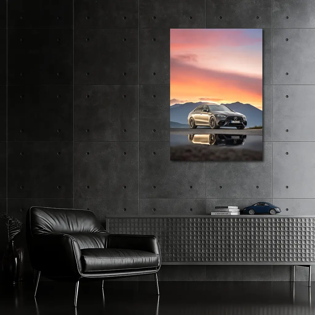Mercedes AMG C63 Sunset Mountain Reflection – Wall Art