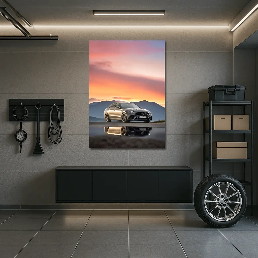 Mercedes AMG C63 Sunset Mountain Reflection – Wall Art
