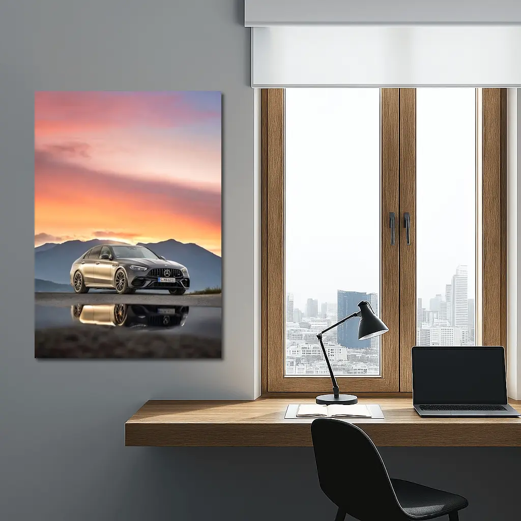Mercedes AMG C63 Sunset Mountain Reflection – Wall Art