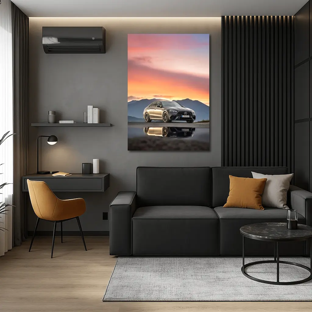 Mercedes AMG C63 Sunset Mountain Reflection – Wall Art