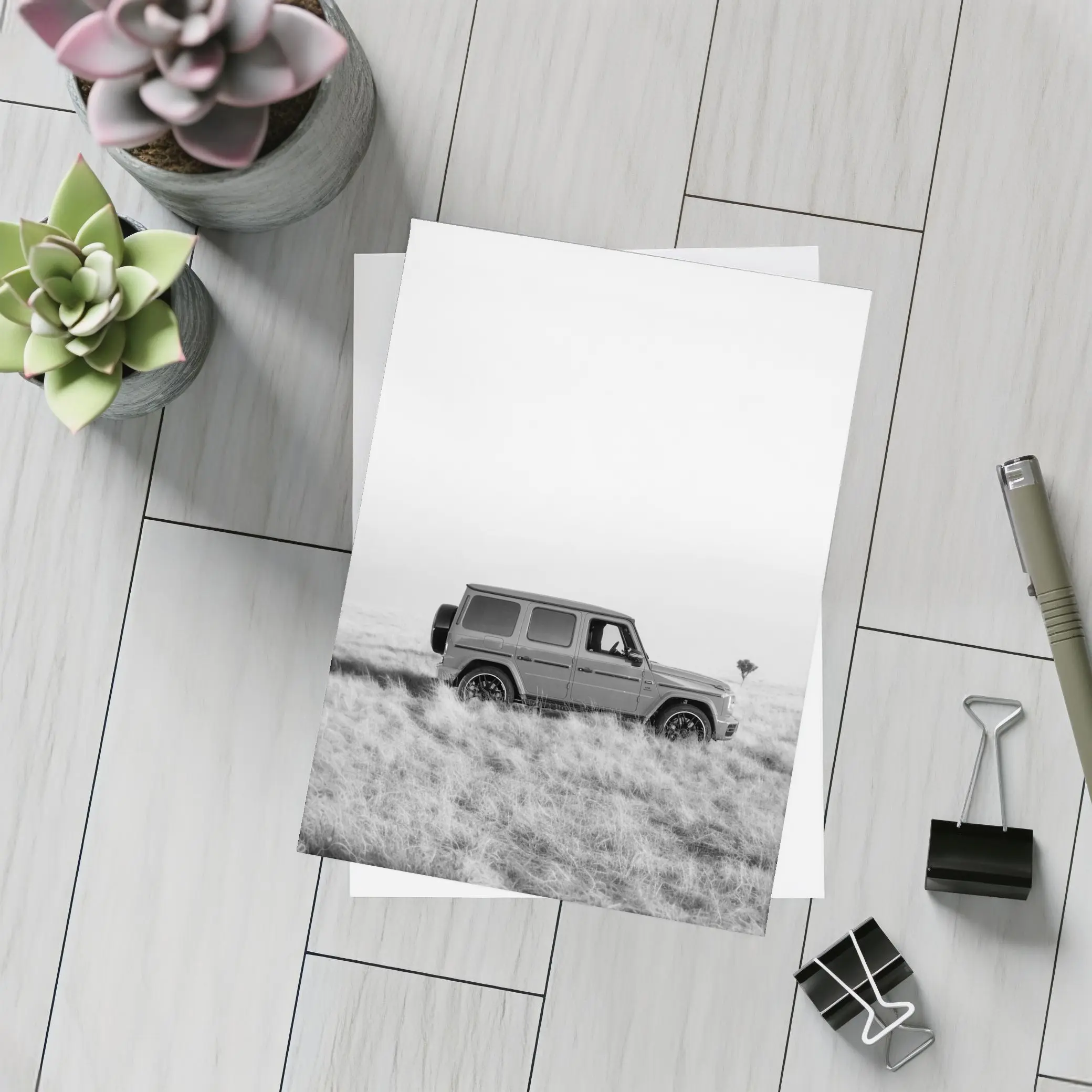 Mercedes G Class Black White Field – Postcards
