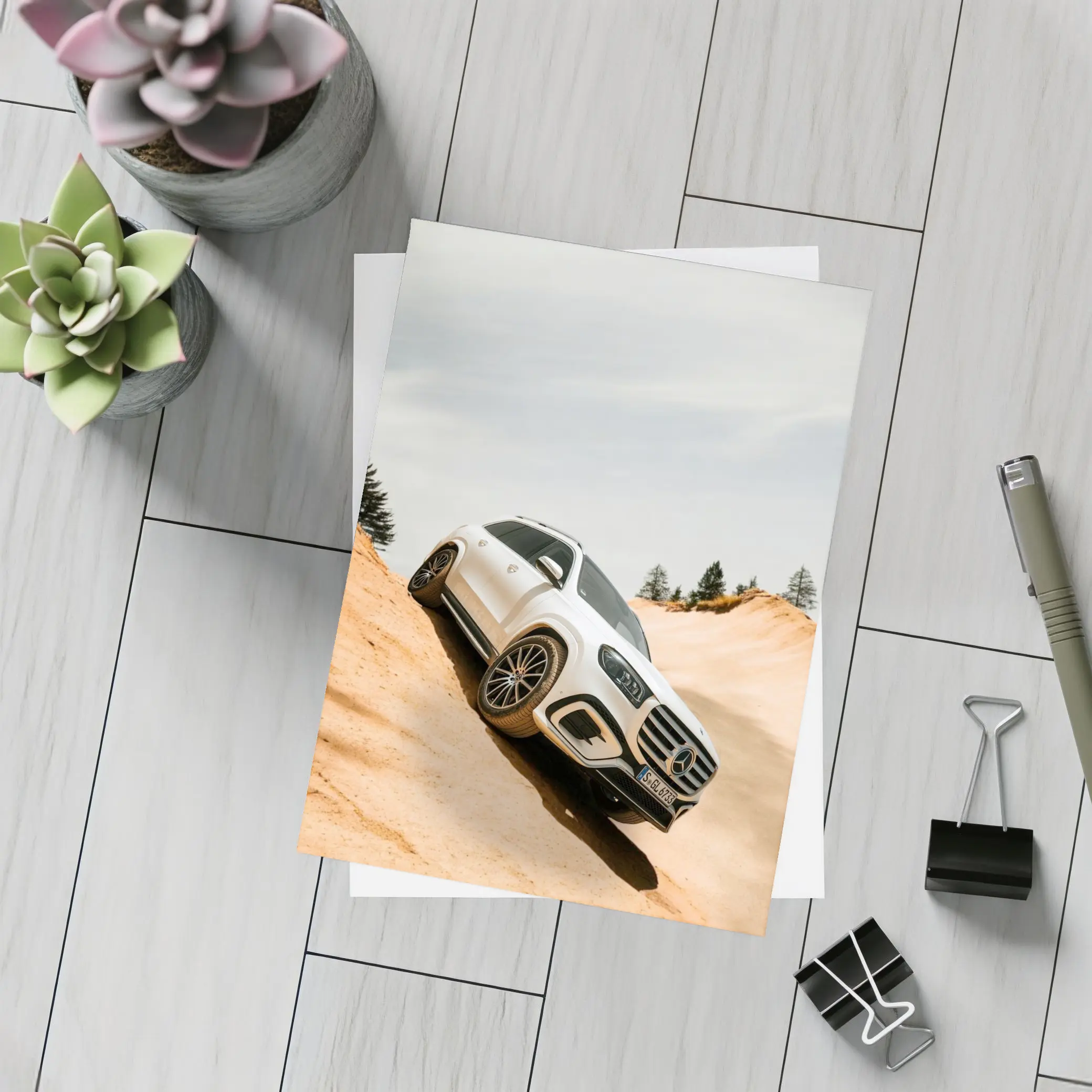Mercedes GLS Class White SUV Sandy Dunes – Postcards