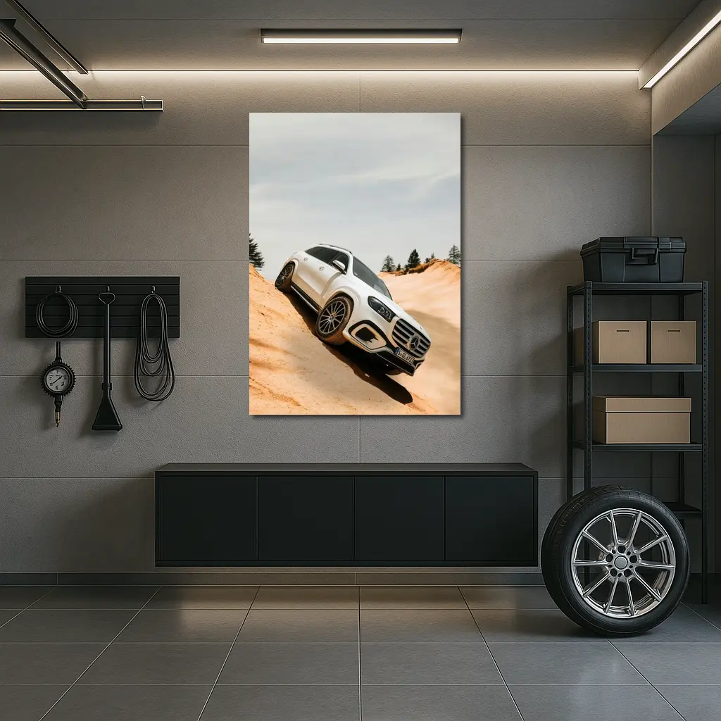 Mercedes GLS Class White SUV Sandy Dunes – Wall Art
