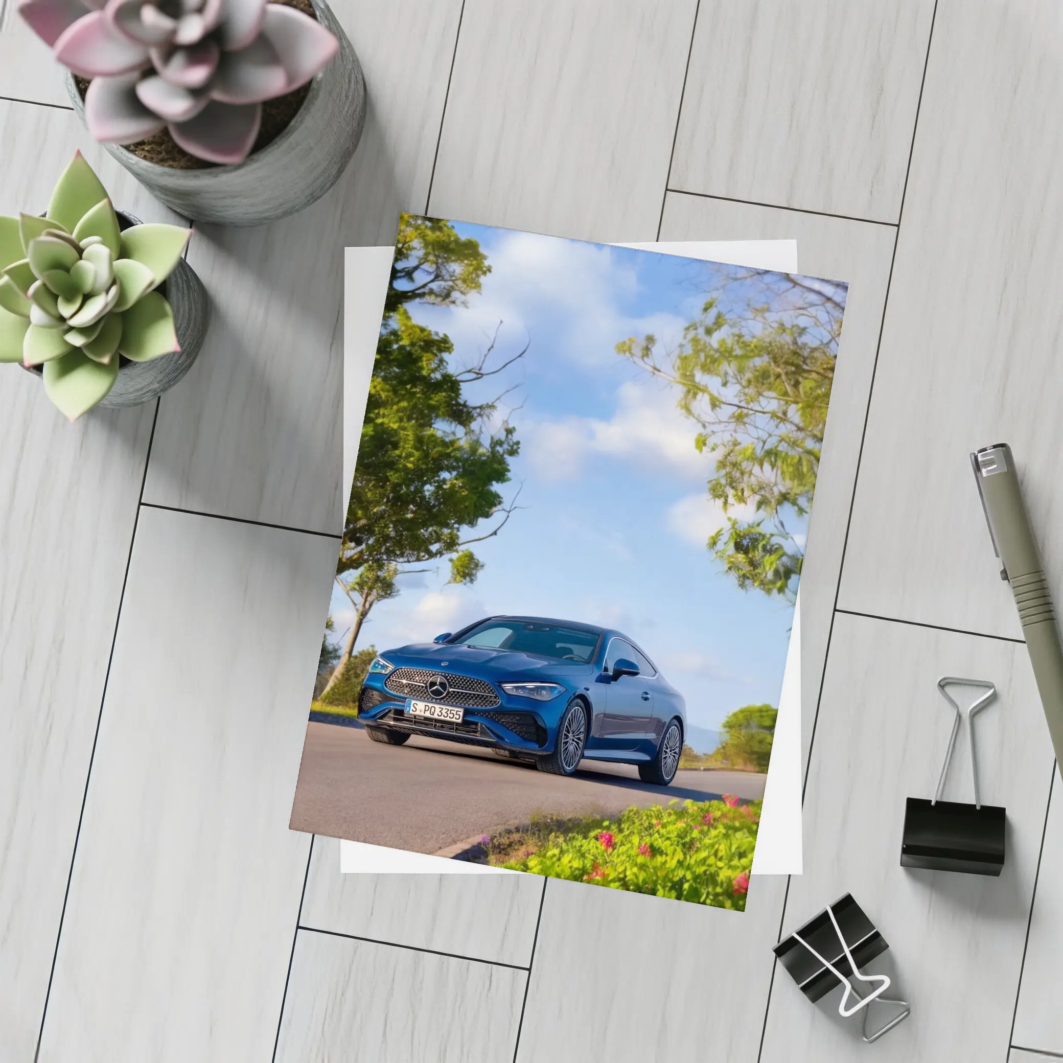 Mercedes CLE Coupe Blue Coastal Road – Postcards