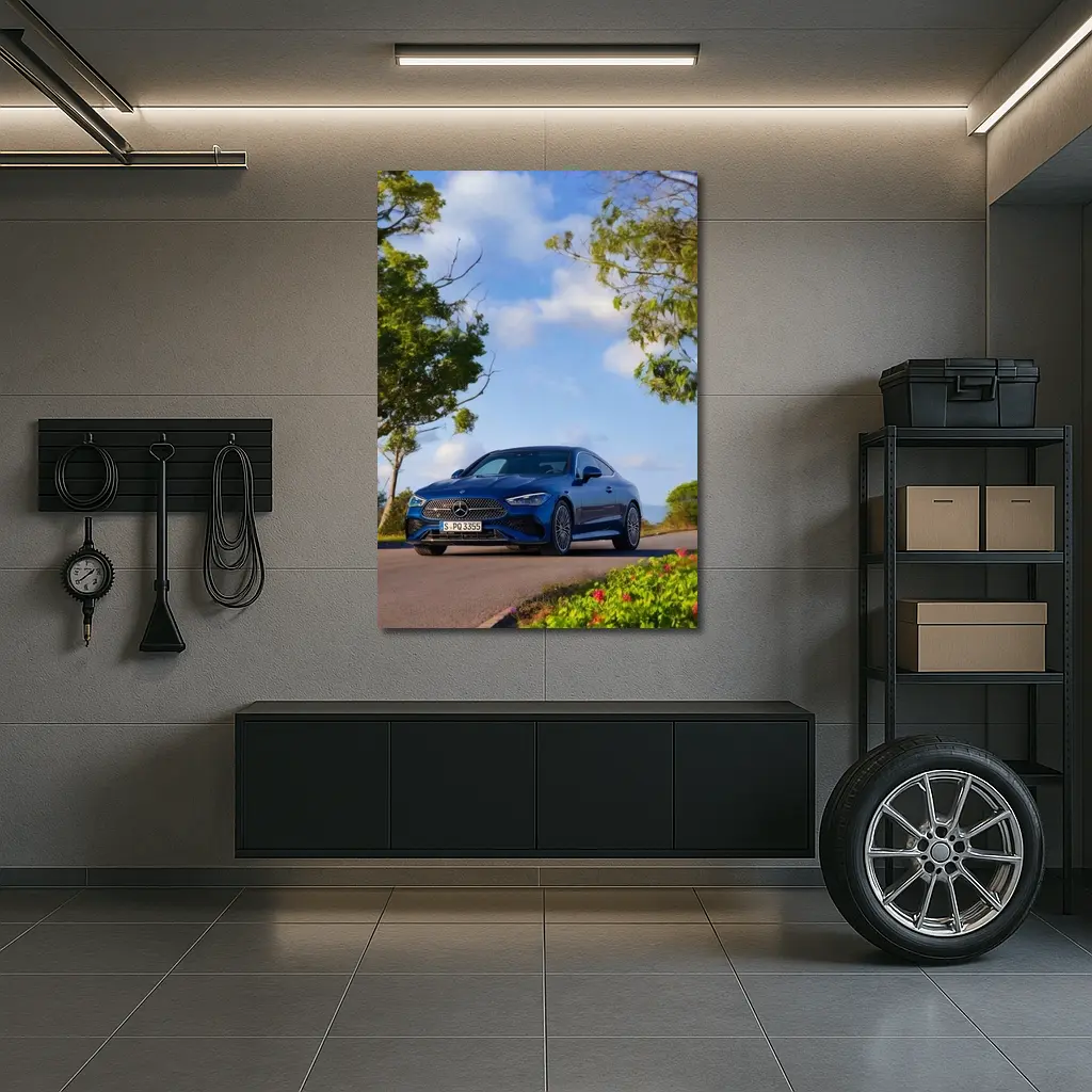 Mercedes CLE Coupe Blue Coastal Road – Wall Art