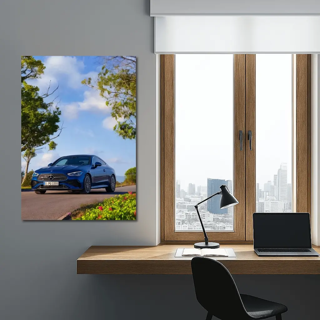 Mercedes CLE Coupe Blue Coastal Road – Wall Art
