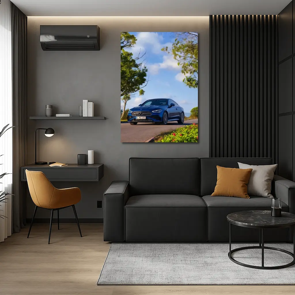 Mercedes CLE Coupe Blue Coastal Road – Wall Art