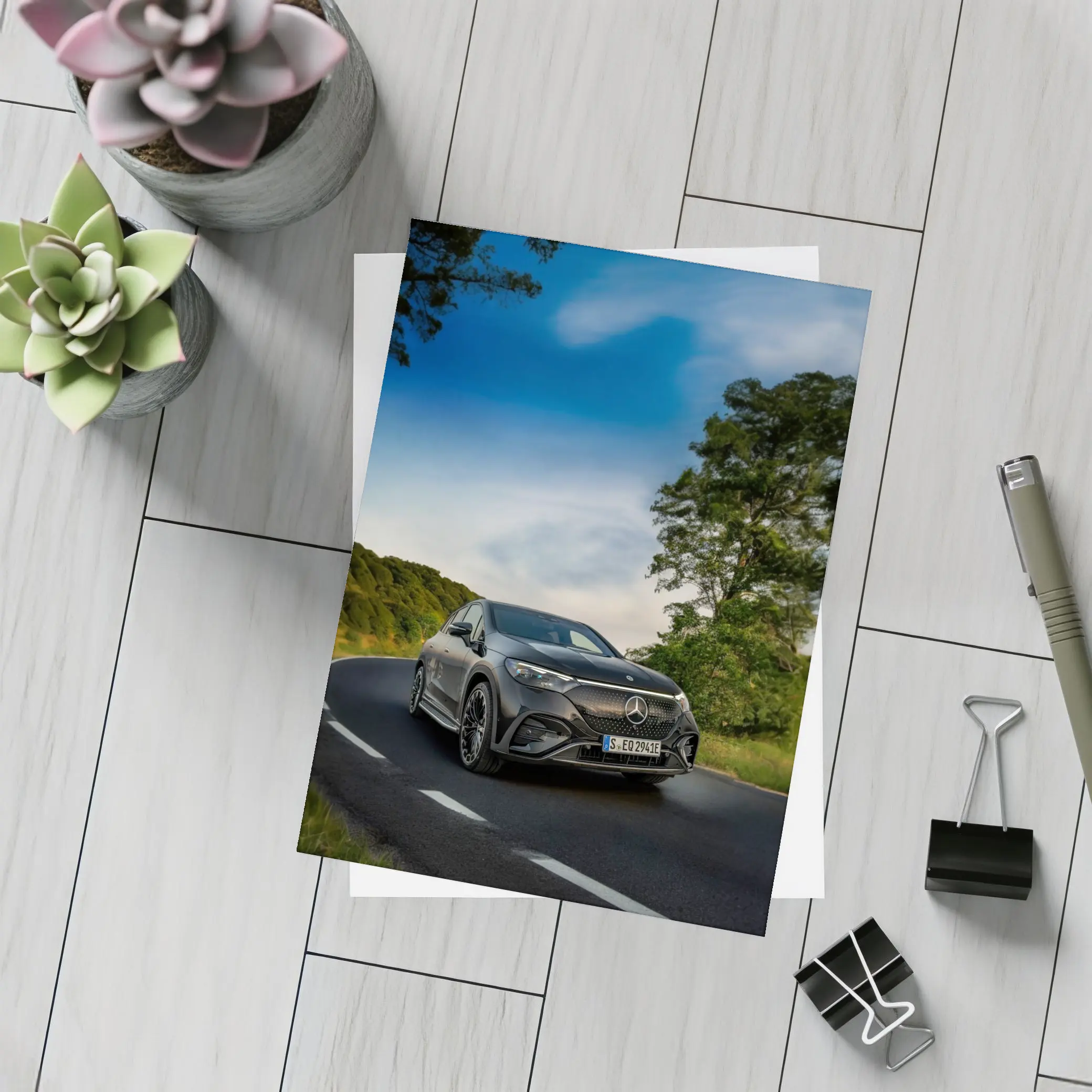 Mercedes EQE AMG Dark Road Green Trees – Postcards
