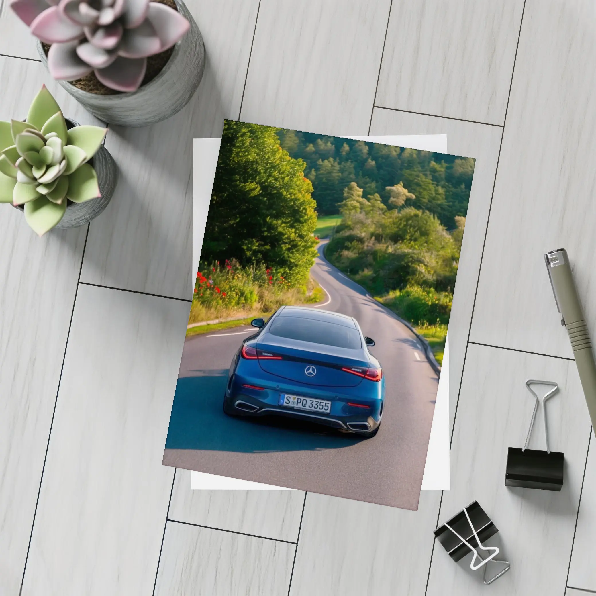 Mercedes CLS Blue Coupe Country Road Drive – Postcards