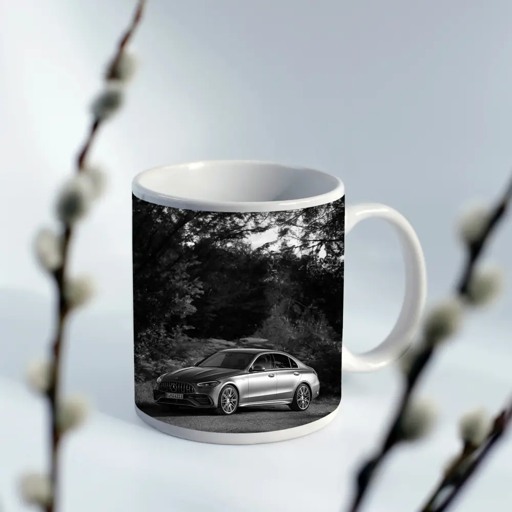 Mercedes AMG C Class Black White Nature – Mugs