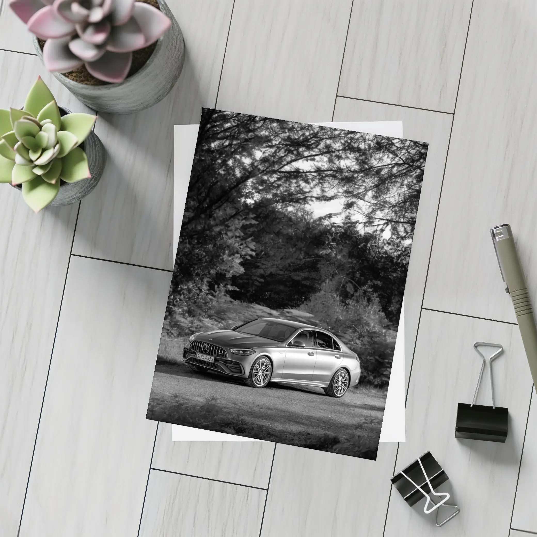 Mercedes AMG C Class Black White Nature – Postcards