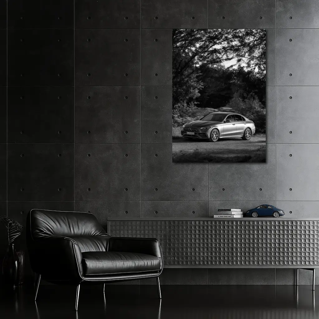 Mercedes AMG C Class Black White Nature – Wall Art