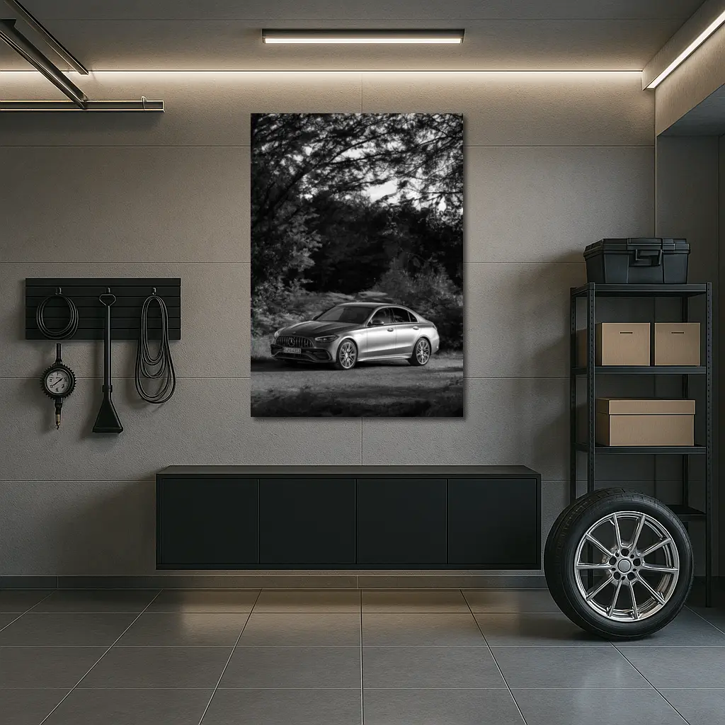 Mercedes AMG C Class Black White Nature – Wall Art