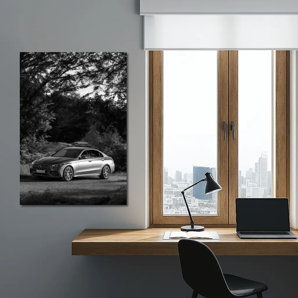 Mercedes AMG C Class Black White Nature – Wall Art